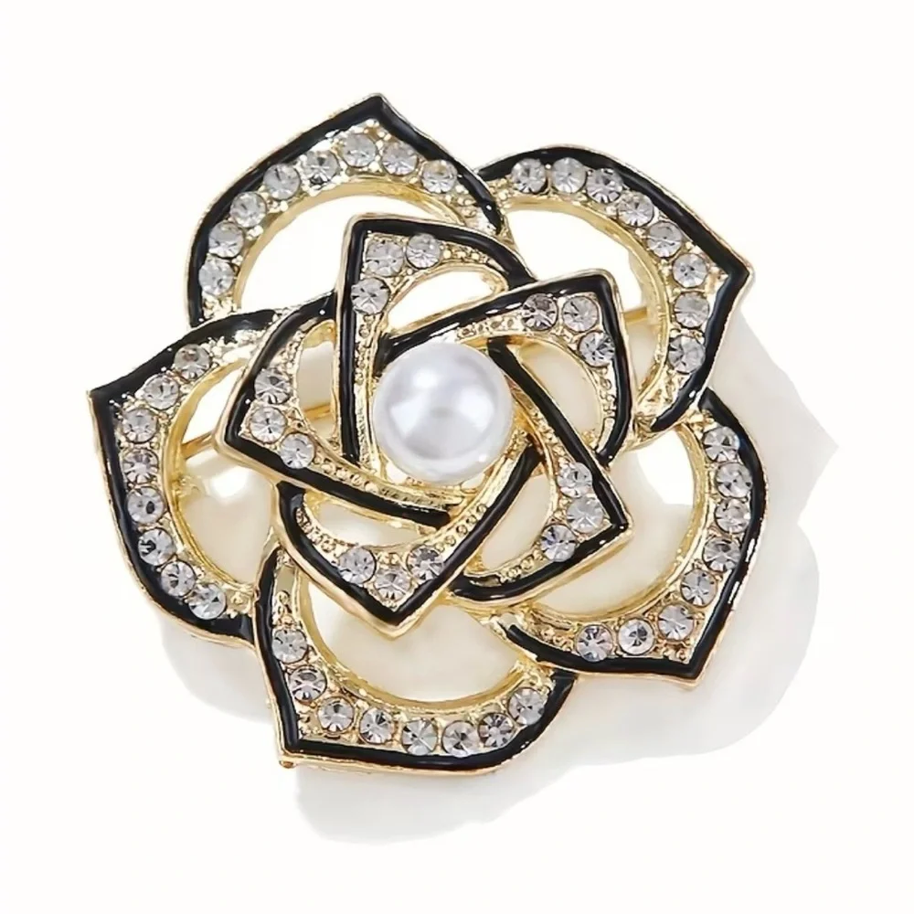 Women Rhinestone Camellia Brooch Non-slip Flower Brooch Pin Accessories Corsage